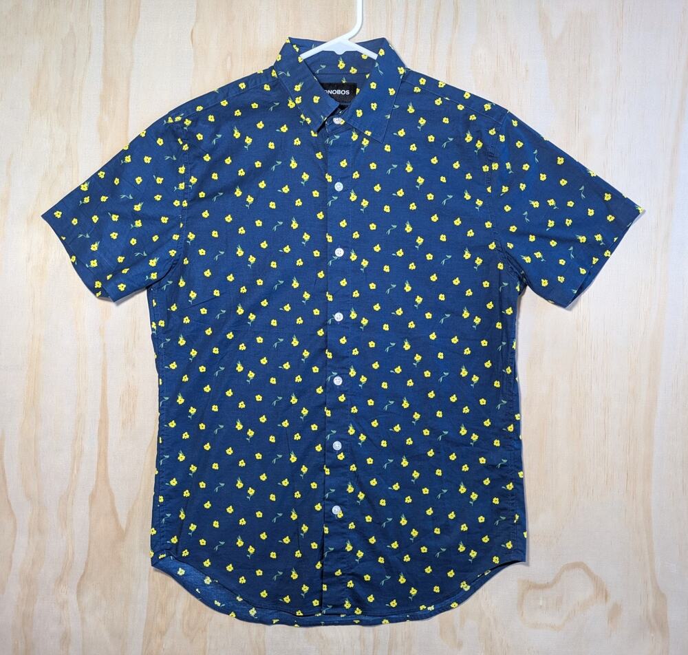 Bonobos Men's Small Stretch Shirt Standard Fit Navy Yellow Floral Flower Cotton
